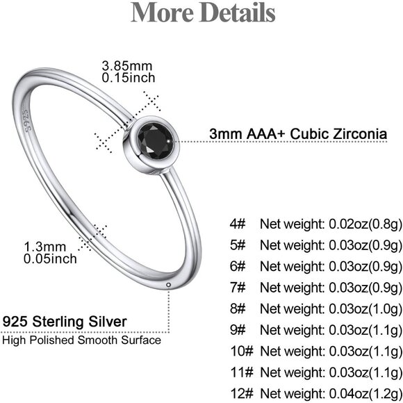 🆕Women Black Dainty Cubic Zirconia Promise Wedding Band Ring Minimalist Jewelry - Picture 6 of 9